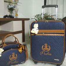 Melhor Opção Mala e Bolsa Maternidade Azul e Caramelo